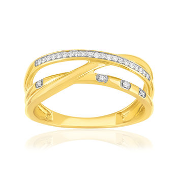 Bague or 375 2 tons anneaux entrelacés diamants