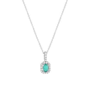 Collier MATY Or 750 blanc Emeraude 0.4 ct et Diamants 0.17 ct