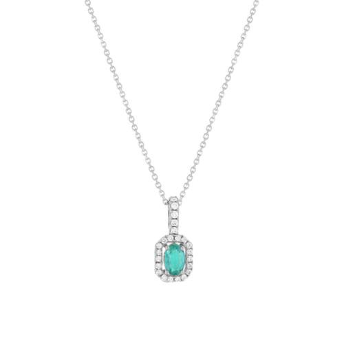 Collier MATY Or 750 blanc Emeraude 0.4 ct et Diamants 0.17 ct