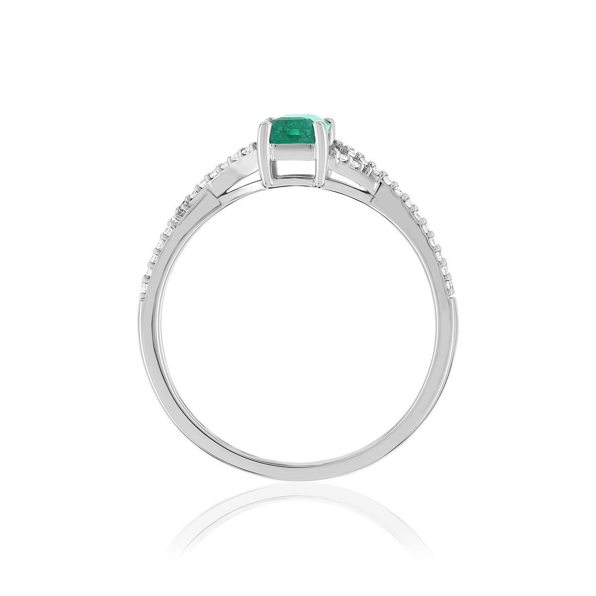 Bague or 750 blanc emeraude diamant - vue 2
