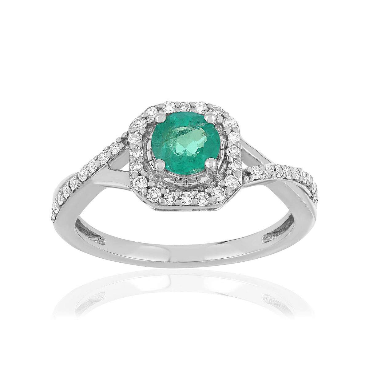 MATY Ring 750 witgoud Smaragd en Diamanten