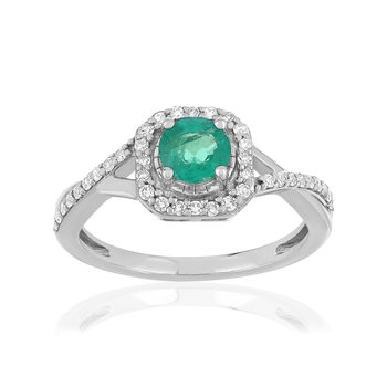 MATY Ring 750 white gold Emerald and Diamonds