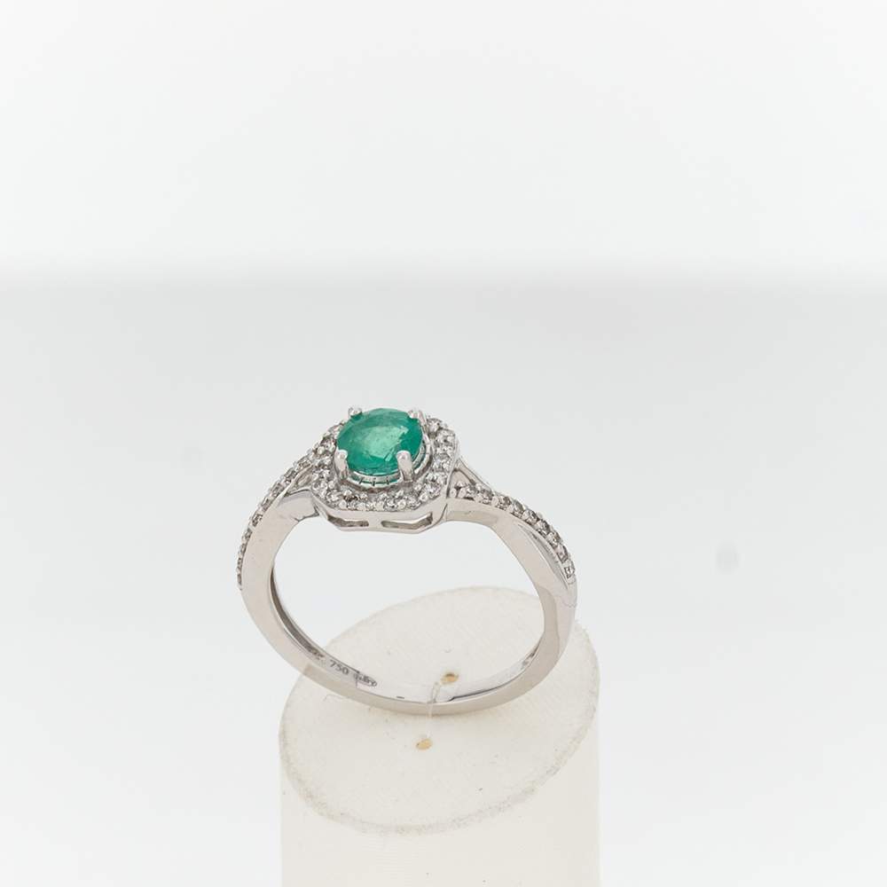 Bague MATY Or 750 blanc Emeraude et Diamants - vue 2