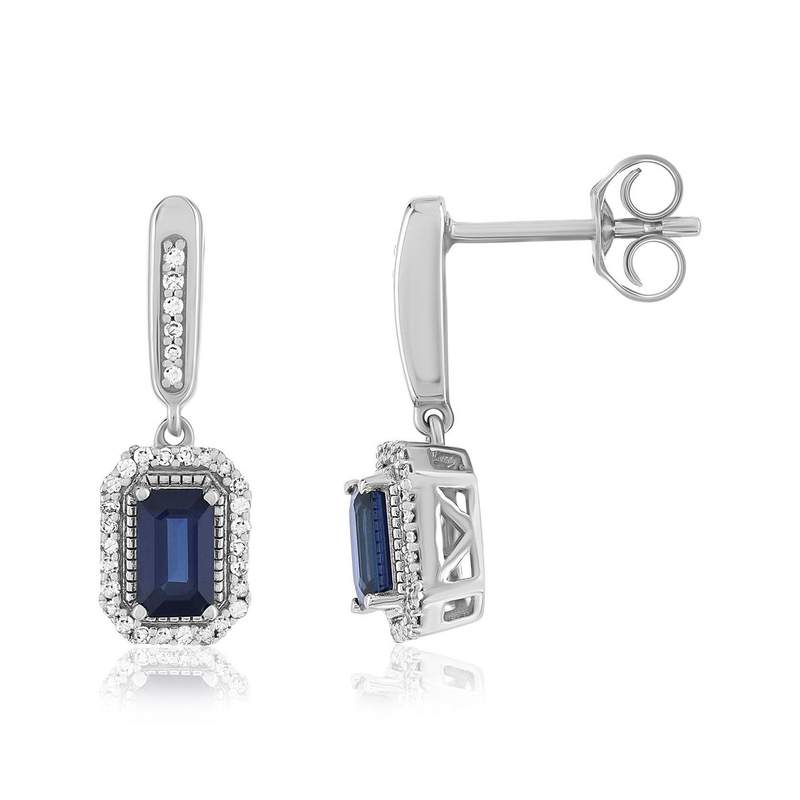 Boucles d'oreilles MATY Or 750 blanc Saphirs bleus et Diamants - vue 1