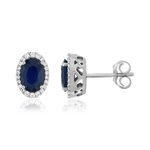 Boucles d'oreille or 750 blanc saphir diamant - vue 1