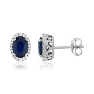 Boucles d'oreille or 750 blanc saphir diamant