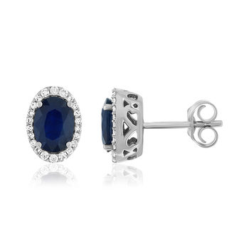 Boucles d'oreille or 750 blanc saphir diamant
