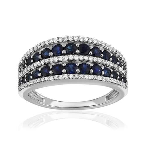 Bague or 750 blanc saphir diamant