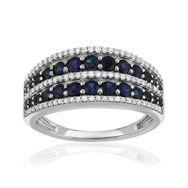 Bague or 750 blanc saphir diamant - vue 1