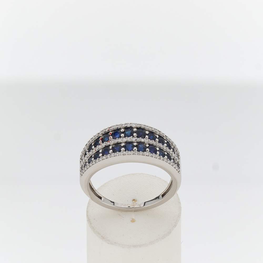 Bague or 750 blanc saphir diamant - vue 1
