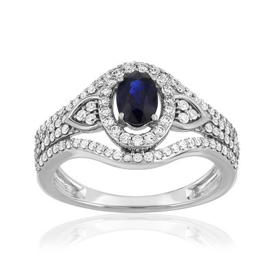 Bague or 750 blanc pierres précieuses