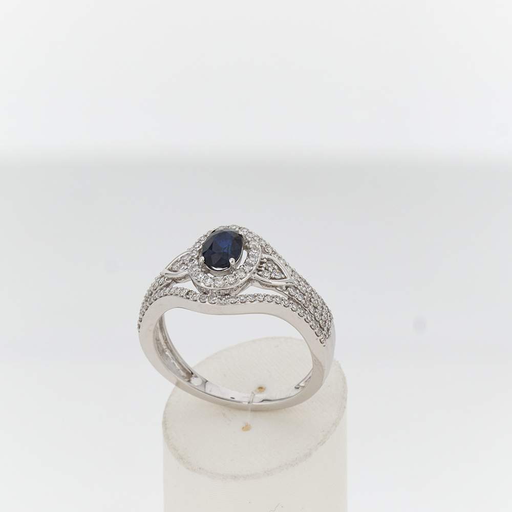 Bague or 750 blanc pierres précieuses - vue 2