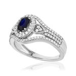 Bague or 750 blanc pierres précieuses - vue D1