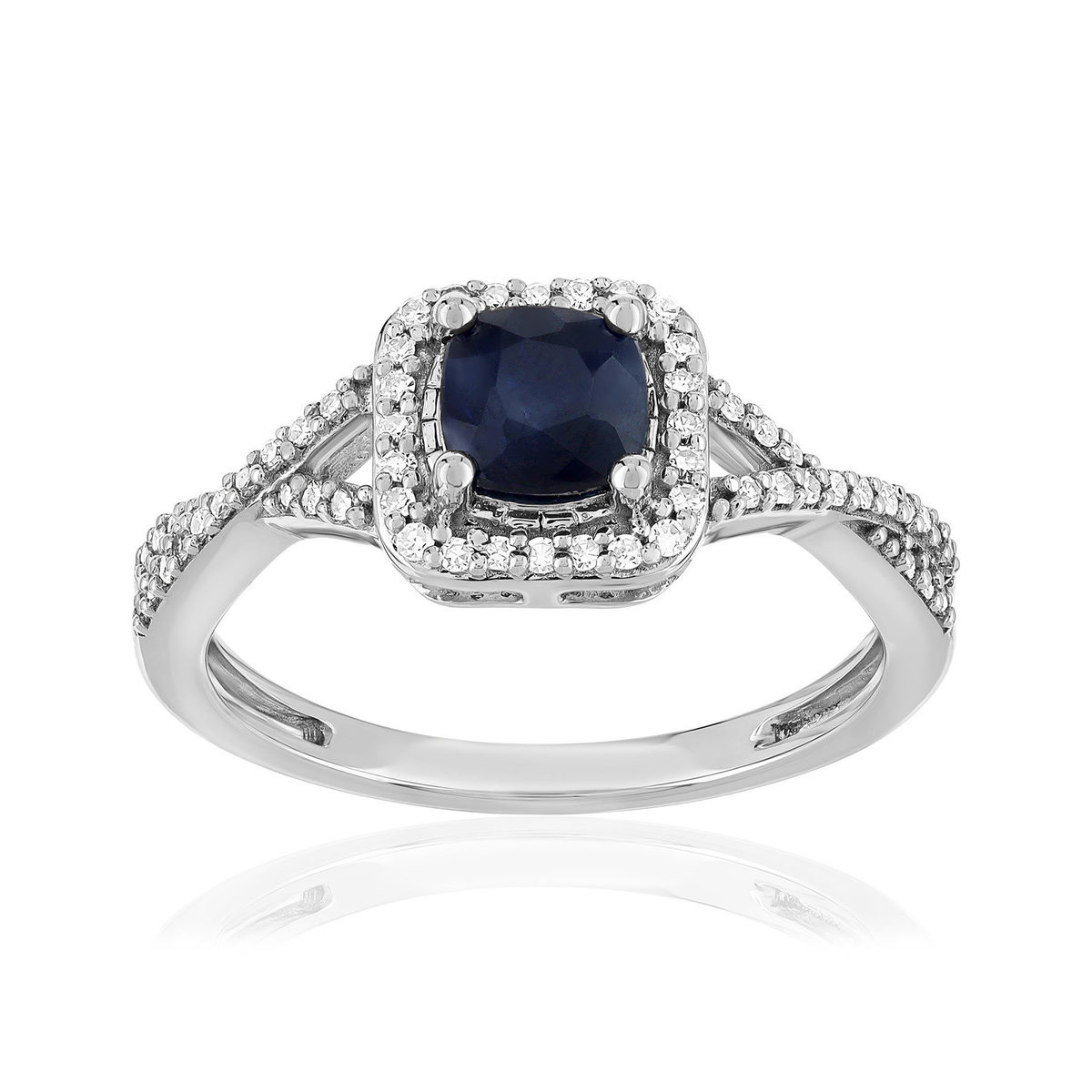 Ring van 750 witgoud met saffier en diamant