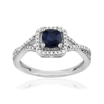 Bague or 750 blanc saphir diamant diamant