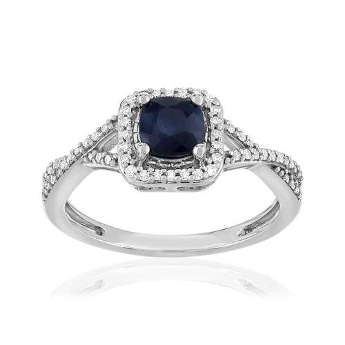 Bague or 750 blanc saphir diamant diamant