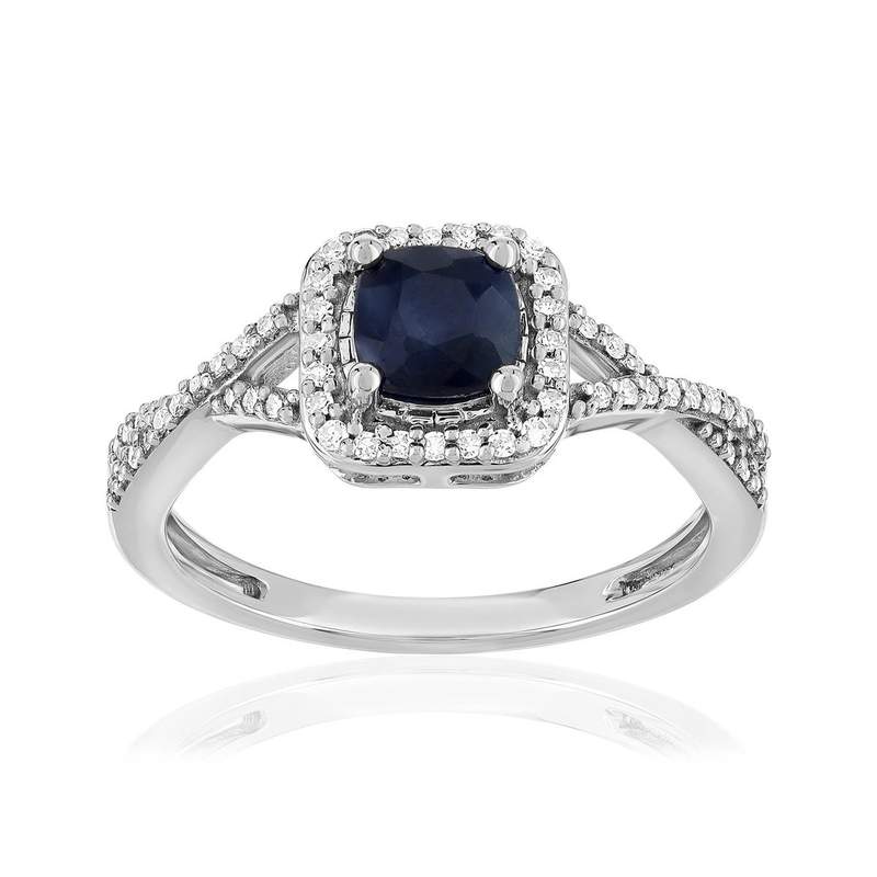 Bague or 750 blanc saphir diamant diamant - vue 1