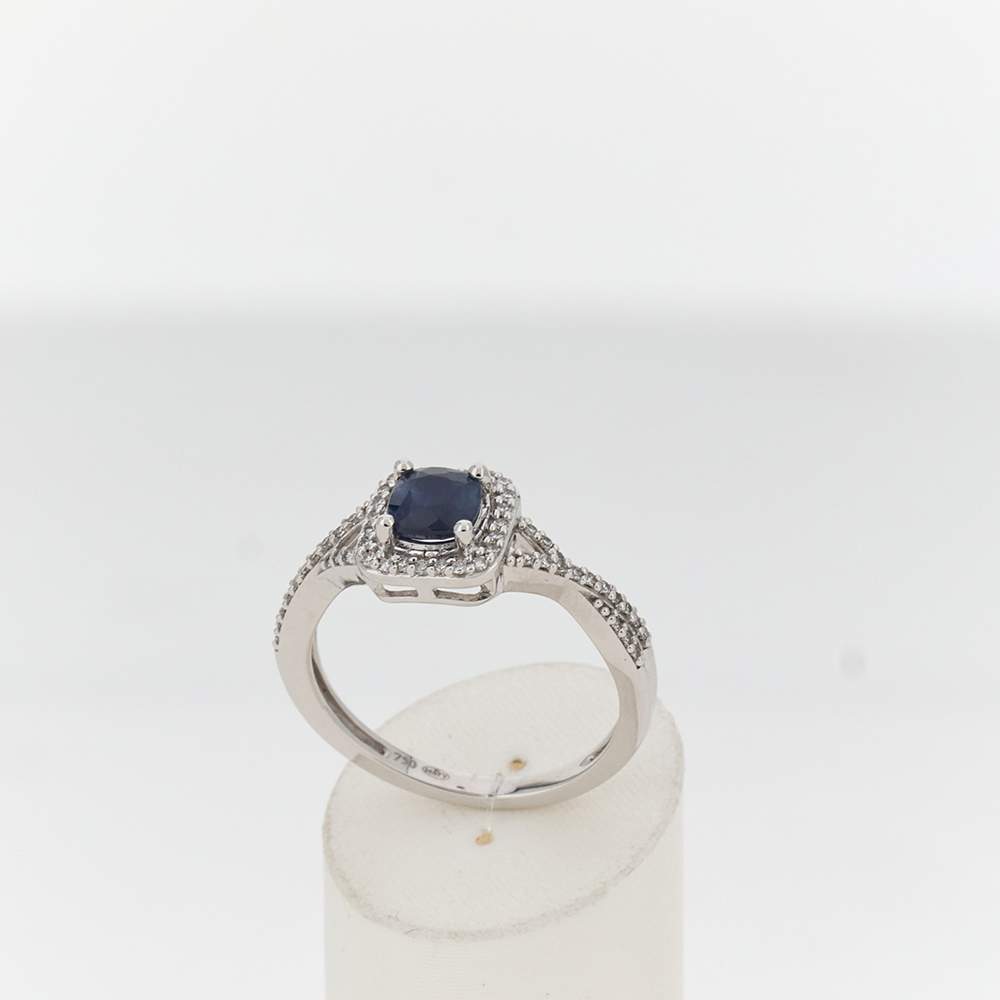 Bague or 750 blanc saphir diamant diamant - vue 2