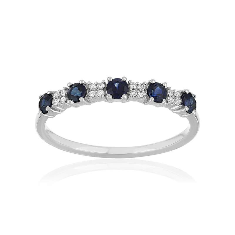 Bague or 375 blanc saphir diamant - vue 1