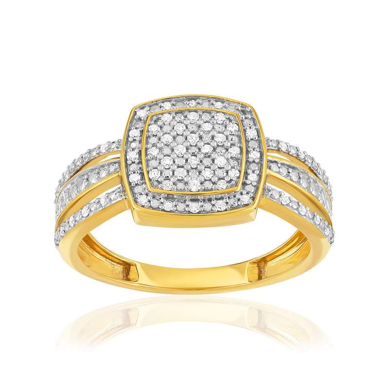 Bague or 375 2 tons rectangulaire diamants - vue 1