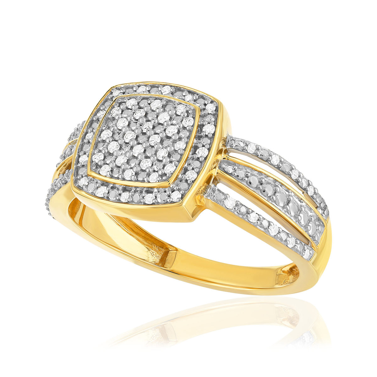 Bague or 375 2 tons rectangulaire diamants - vue D1