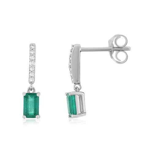 Boucles d'oreilles MATY Or 750 blanc Emeraudes et Diamants