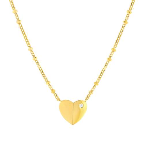 Collier plaqué or jaune coeur et zirconias45cm