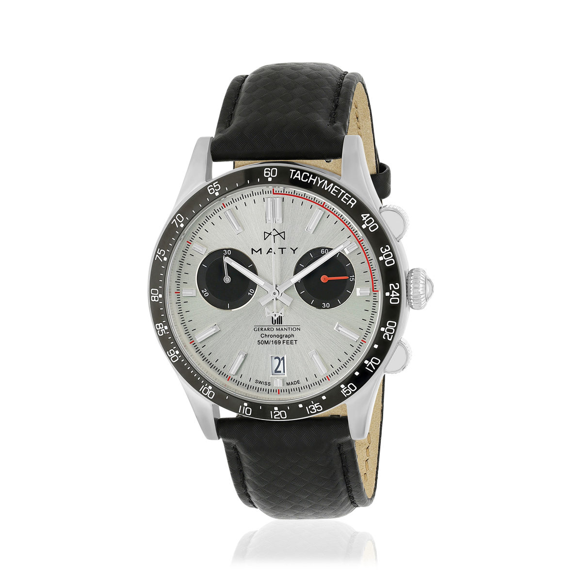 Montre MATY GM chronographe cadran blanc bracelet cuir noir
