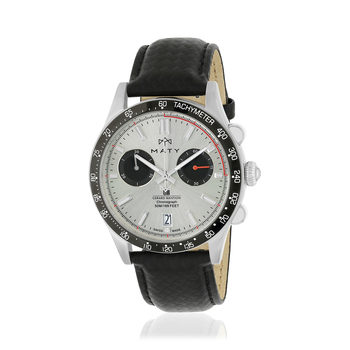 Montre MATY GM chronographe cadran blanc bracelet cuir noir