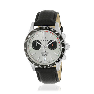 Montre MATY GM chronographe cadran blanc bracelet cuir noir