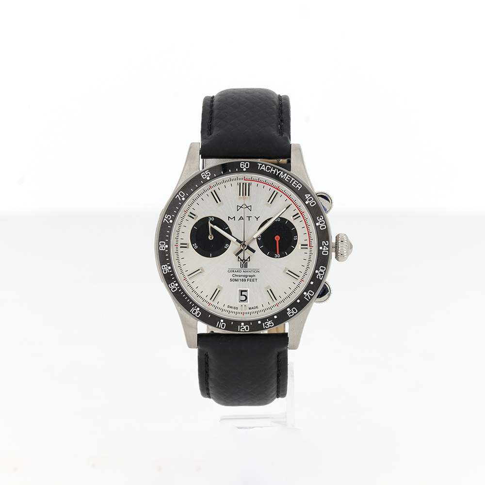 Montre MATY GM chronographe cadran blanc bracelet cuir noir - vue 1