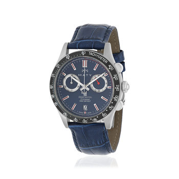 Montre MATY GM chronographe cadran bleu bracelet cuir bleu