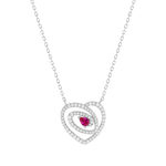 Collier coeur argent 925 rhodié rubis synthétique et zirconias 45cm - vue 1