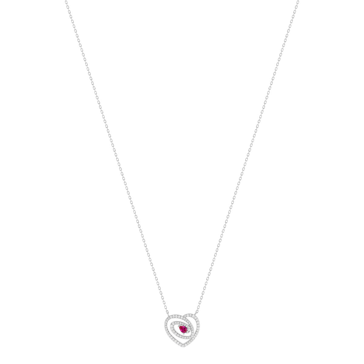925 rhodium-plated silver necklace with synthetic ruby and zirconia stones, 45 cm - view 2