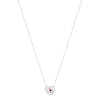 Collier coeur argent 925 rhodié rubis synthétique et zirconias 45cm
