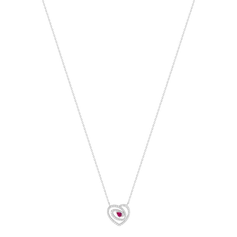 Collier coeur argent 925 rhodié rubis synthétique et zirconias 45cm - vue 2