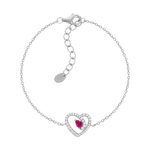 Bracelet coeur argent 925 rhodié rubis synthétique et zirconias - vue 1