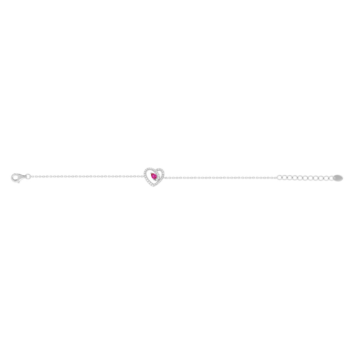 925 rhodium-plated silver heart bracelet with synthetic ruby and zirconia stones - view 2