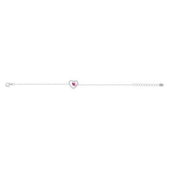 Bracelet coeur argent 925 rhodié rubis synthétique et zirconias