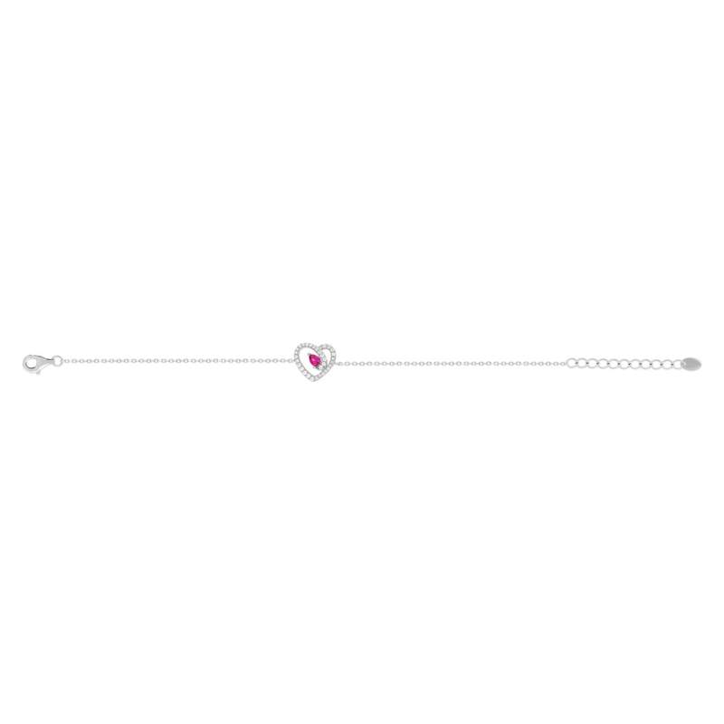 Bracelet coeur argent 925 rhodié rubis synthétique et zirconias - vue 2