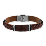 Bracelet acier et cuir marron 19cm - vue 1