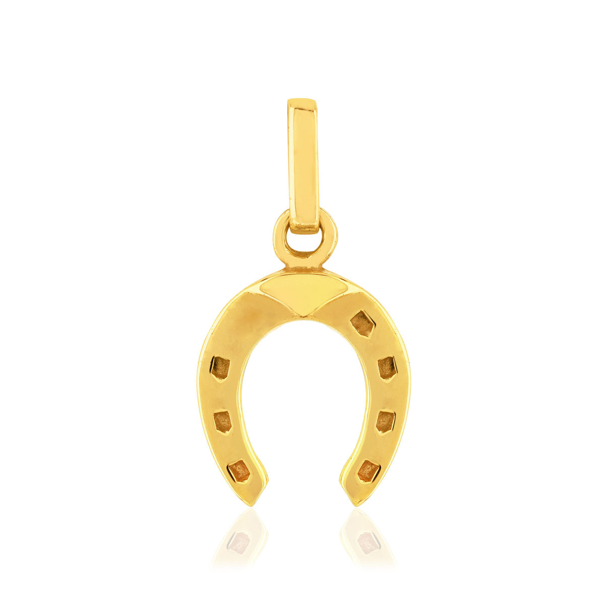 Pendentif or 375 jaune, motif fer à cheval.