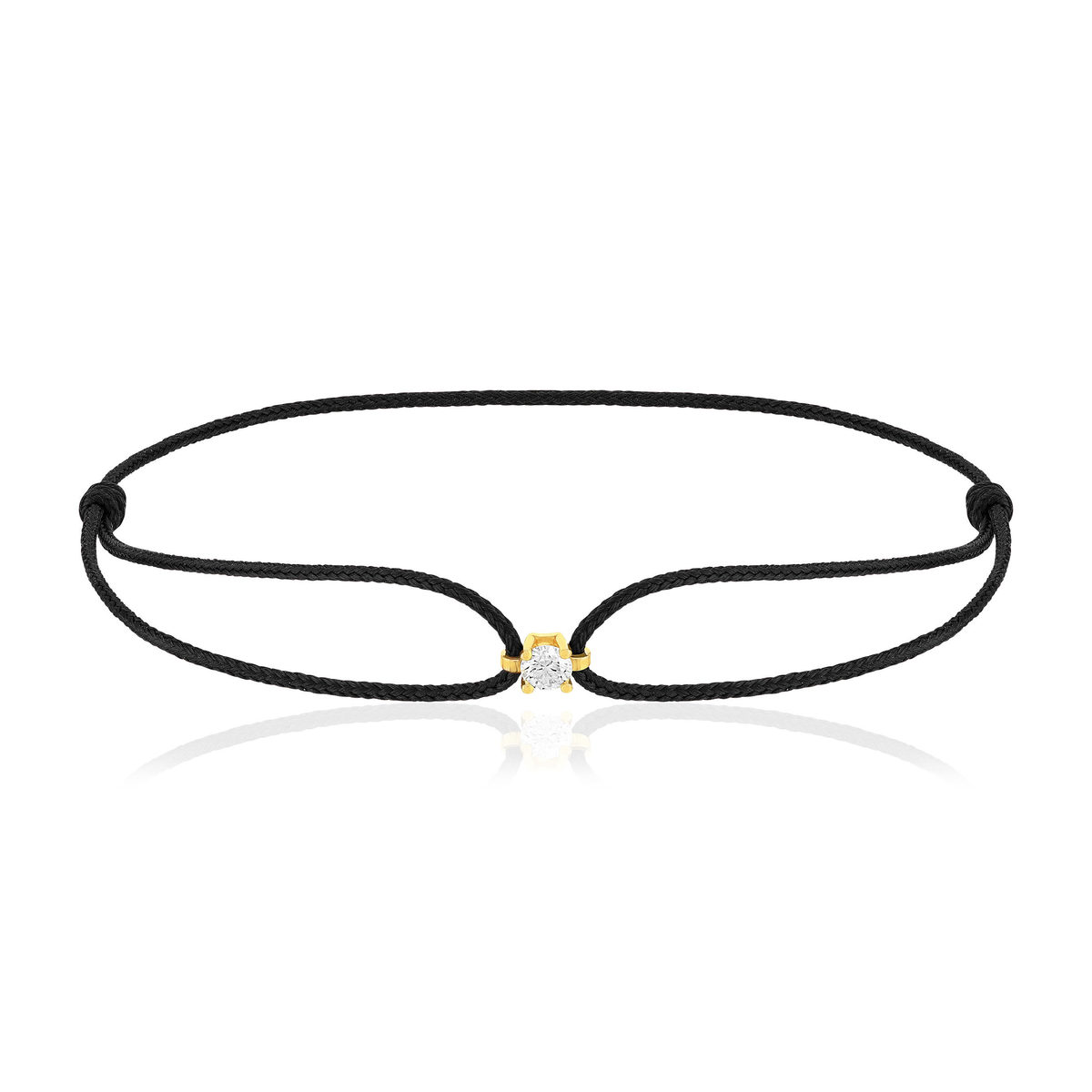 Armband van 750 geelgoud met diamant van 0,1 karaat en zwart koord