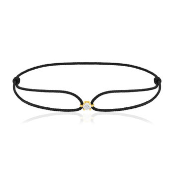 Bracelet or 750 jaune diamant 0.1 carat cordon noir