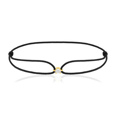 Bracelet or 750 jaune diamant 0.1 carat cordon noir
