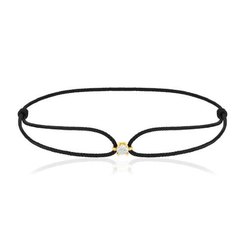 750 yellow gold bracelet with 0.1 carat diamond and black cord