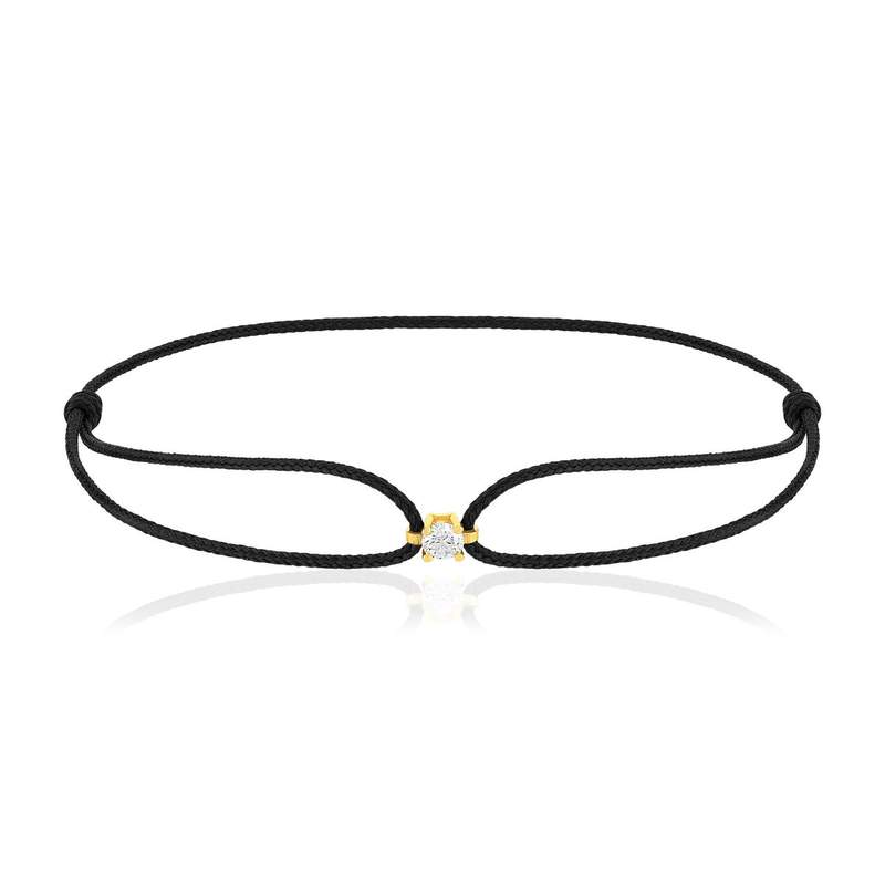 Bracelet or 750 jaune diamant 0.1 carat cordon noir - vue 1