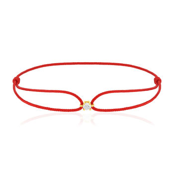 Bracelet or 750 jaune diamant 0.1 carat cordon rouge