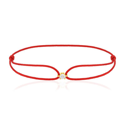 Bracelet or 750 jaune diamant 0.1 carat cordon rouge