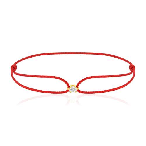 750 yellow gold bracelet with 0.1 carat diamond and red cord